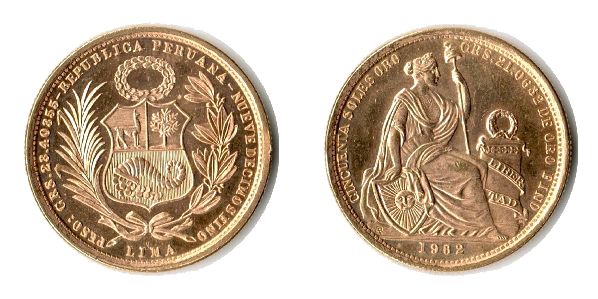 Peru, Republik seit 1822 MM-Frankfurt KM#230 Feingewicht: 21,07g 50 Soles Oro 1962 