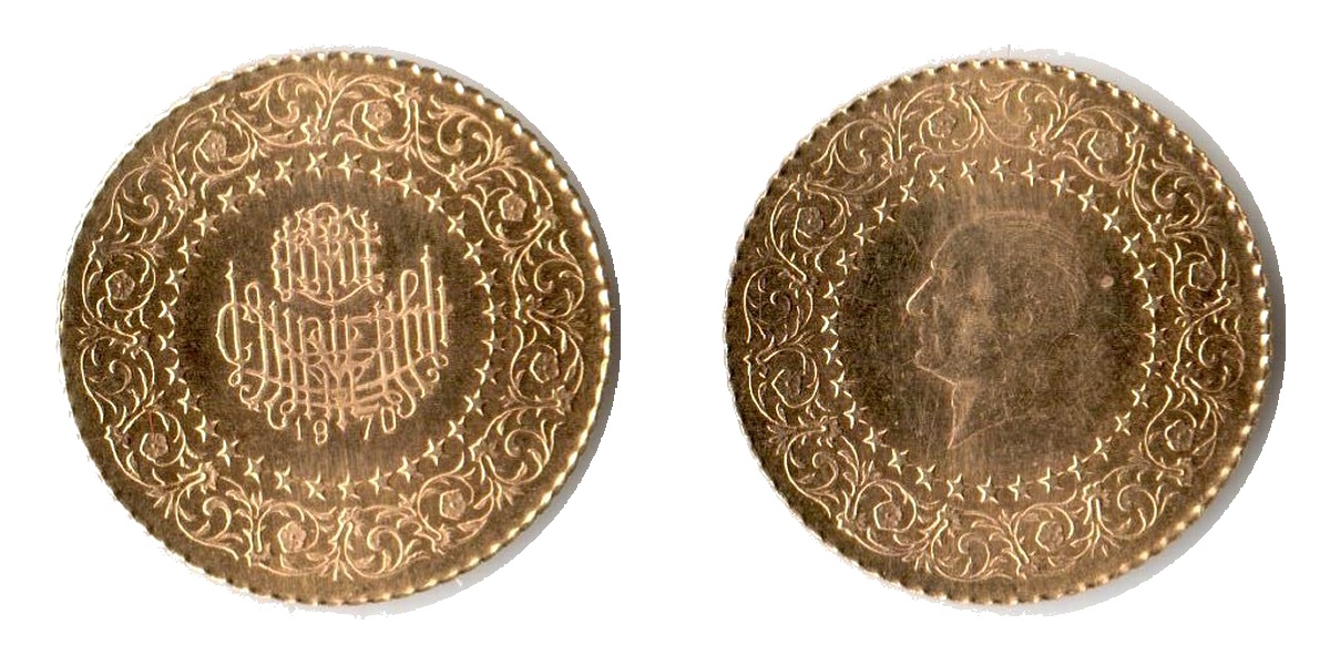  Türkei 25 Piaster 1968 MM-Frankfurt Feingold: 1,61g   