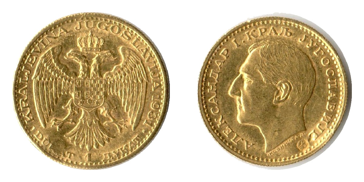  Jugoslawien 1 Ducat Aleksandar I 1931 (1931-34) MM-Frankfurt KM#12 Feingold: 3,36g   