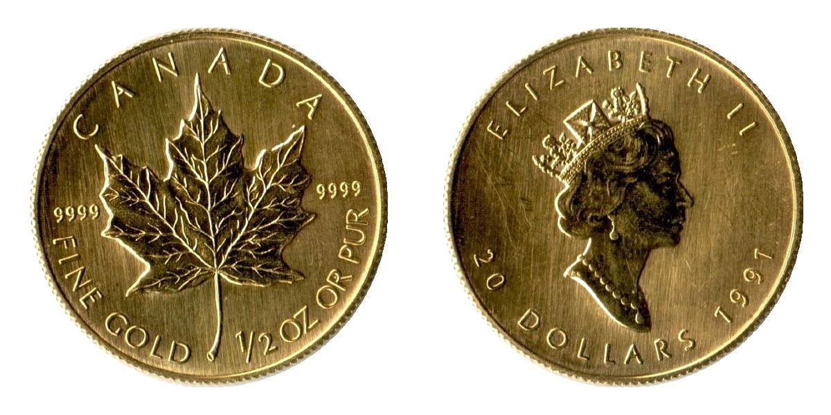 Kanada MM-Frankfurt Feingewicht: 15,55g 20 Dollar  Maple Leaf 1991 