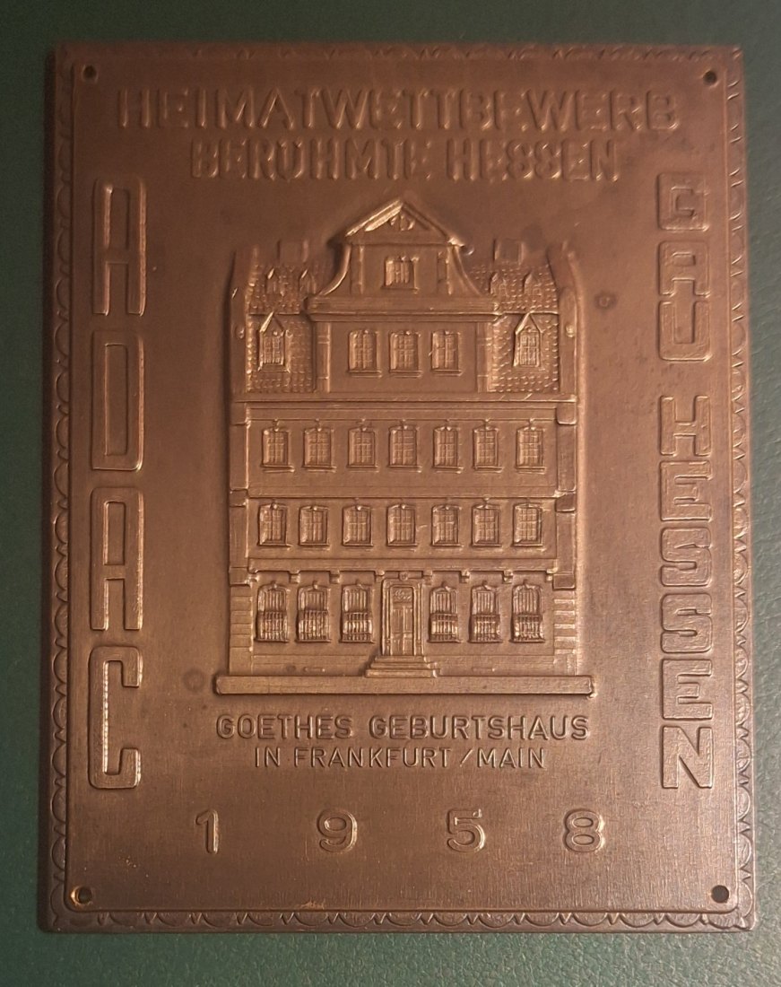  ADAC Plakette 1958 Geburtshaus Goethes in Frankfurt/Main GAU HESSEN   