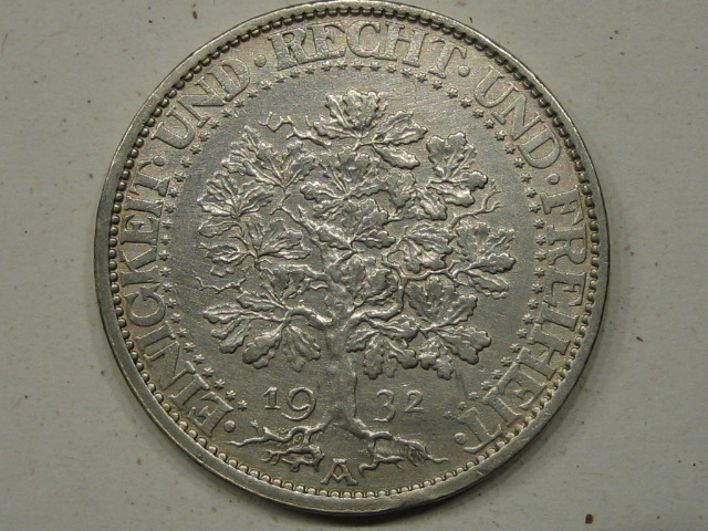 Weimar 5 Reichsmark 1932 A. Silber
