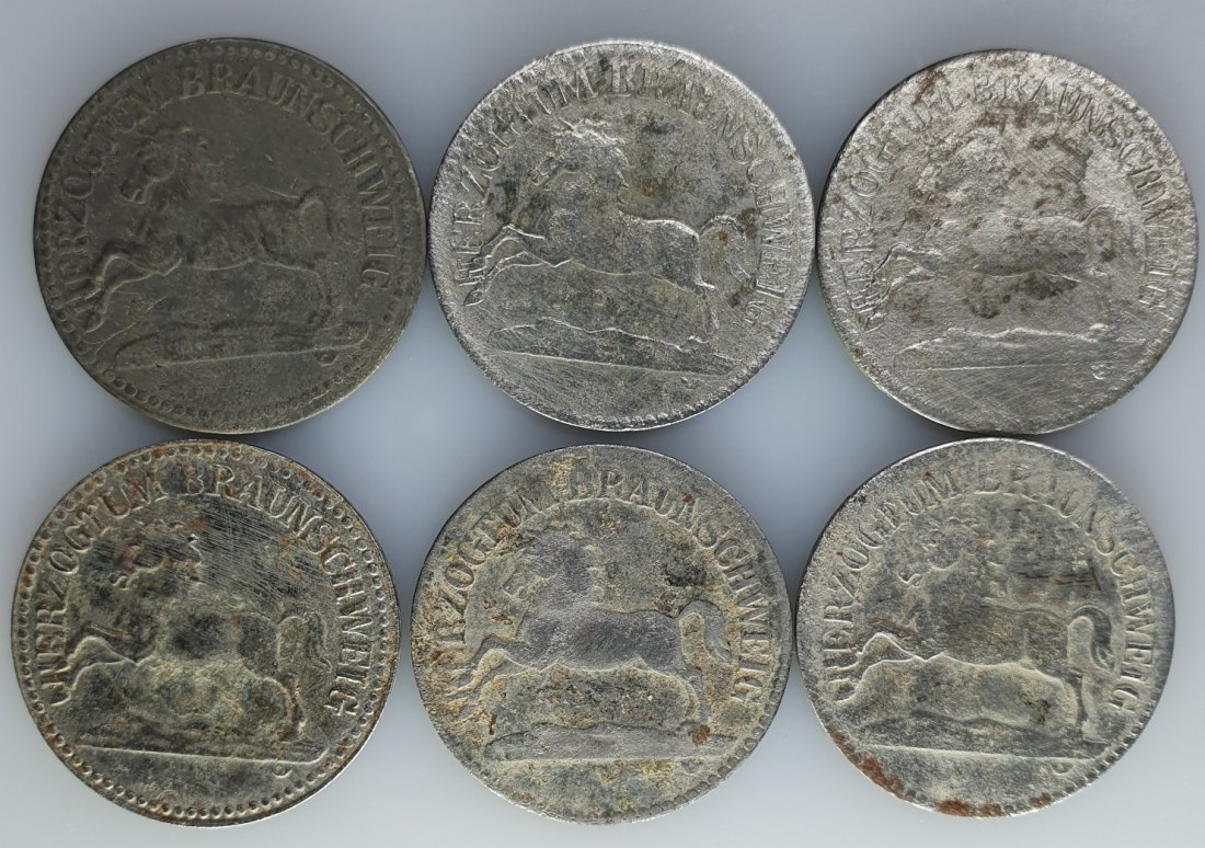  BRAUNSCHWEIG: KRIEGSNOTGELD: 50 Pfennig 1918 / HERZOGTUM 6 Münzen Konvolut #9   