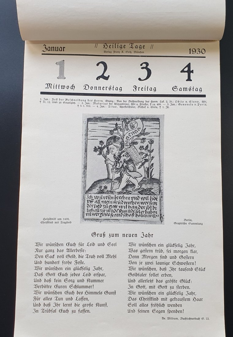  Heilige Tage A D 1930 kompletter Kalender alle Blatt vorhanden   