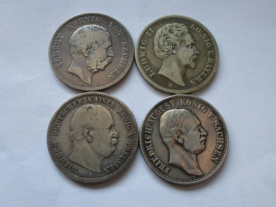 4x 2 Mark Kaiserreich.Sachsen,Bayern,Preussen.siehe Fotos