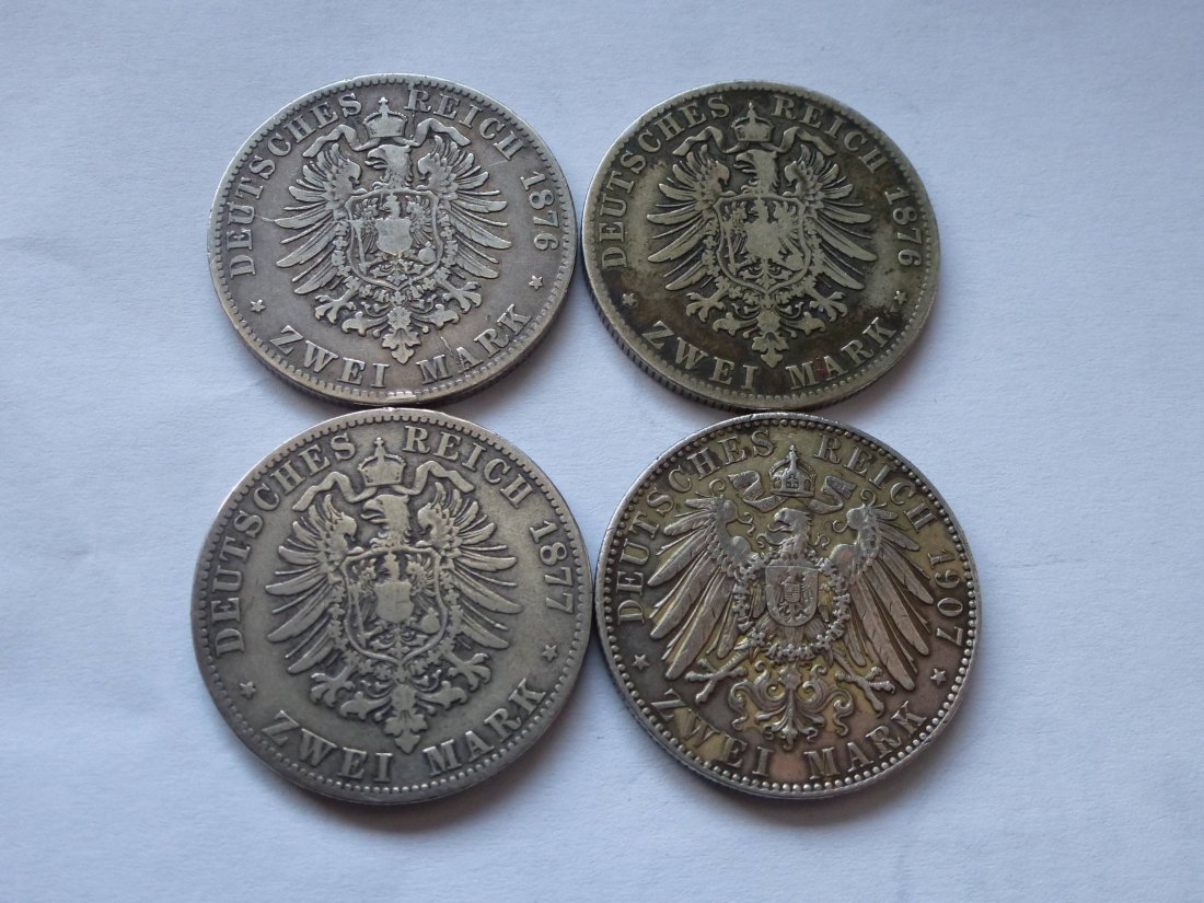  4x 2 Mark Kaiserreich.Sachsen,Bayern,Preussen.siehe Fotos   