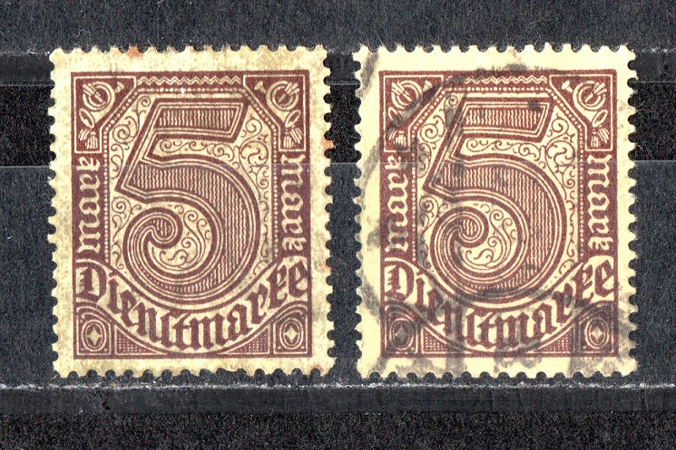 Dt. Reich 1920 Dienstmarke Mi. 33 zu 5 Mark/ 1x Unbenutzt + Echt gelaufen/ s.scan