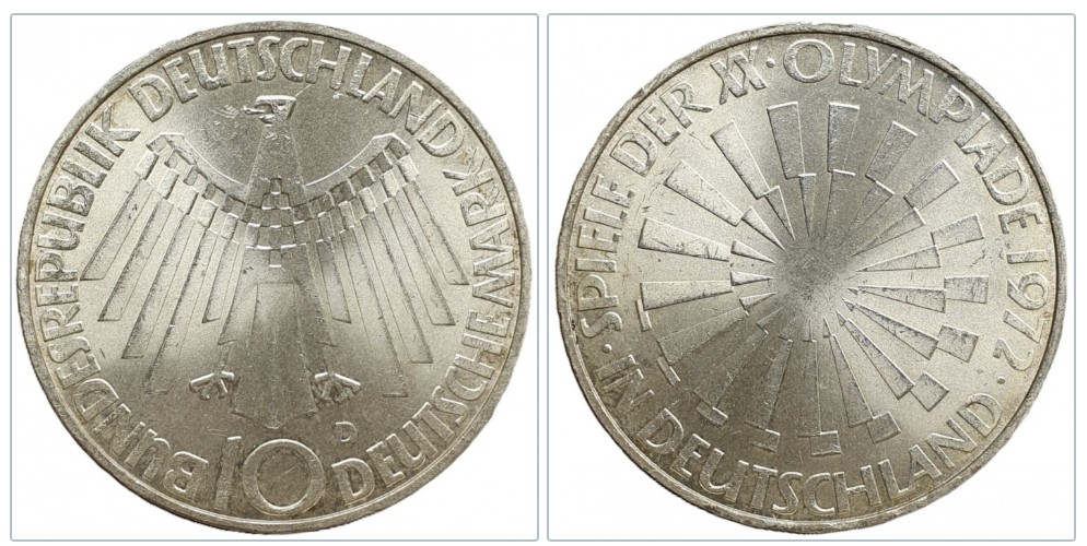  Deutschland 10 Mark 1972 D München - XX. Olympische Sommerspiele Deutschland Silber 9,69g fein   