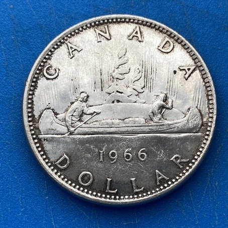  SILBER - Kanada 1 Dollar 1966 Elizabeth II. Voyageur Kanu Pelzhändler   