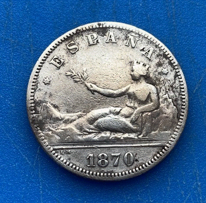  SILBER - Spanien 2 Pesetas 1870 - Provisorische Regierung - Silbermünze Espana   