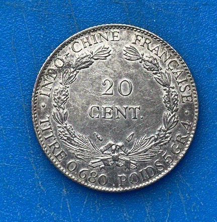  SILBER - Französisch-Indochina 20 Cents 1937 Sitzende Republik Liberté Kranz   