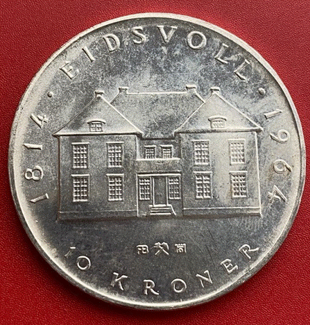  SILBER - Norwegen 10 Kroner 1964 150 Jahre Verfassung  Eidsvollsbygningen   