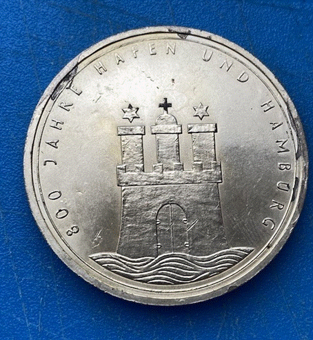  SILBER - Deutschland 10 Deutsche Mark 1989 J 800 Jahre Hafen und Hamburg   