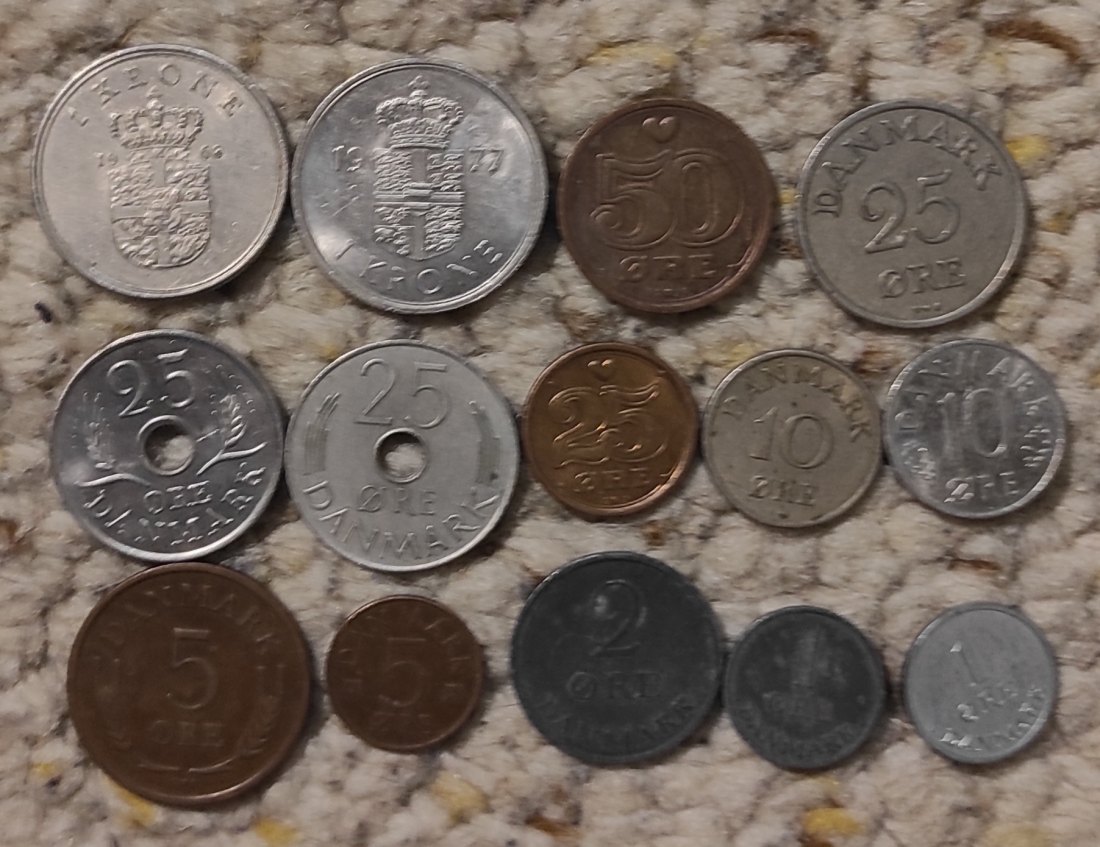  Set 001: Dänemark Münzlot mit 14 verschiedenen Münzen   