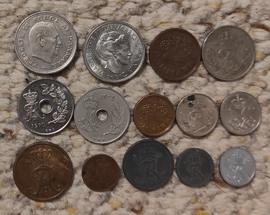  Set 001: Dänemark Münzlot mit 14 verschiedenen Münzen   