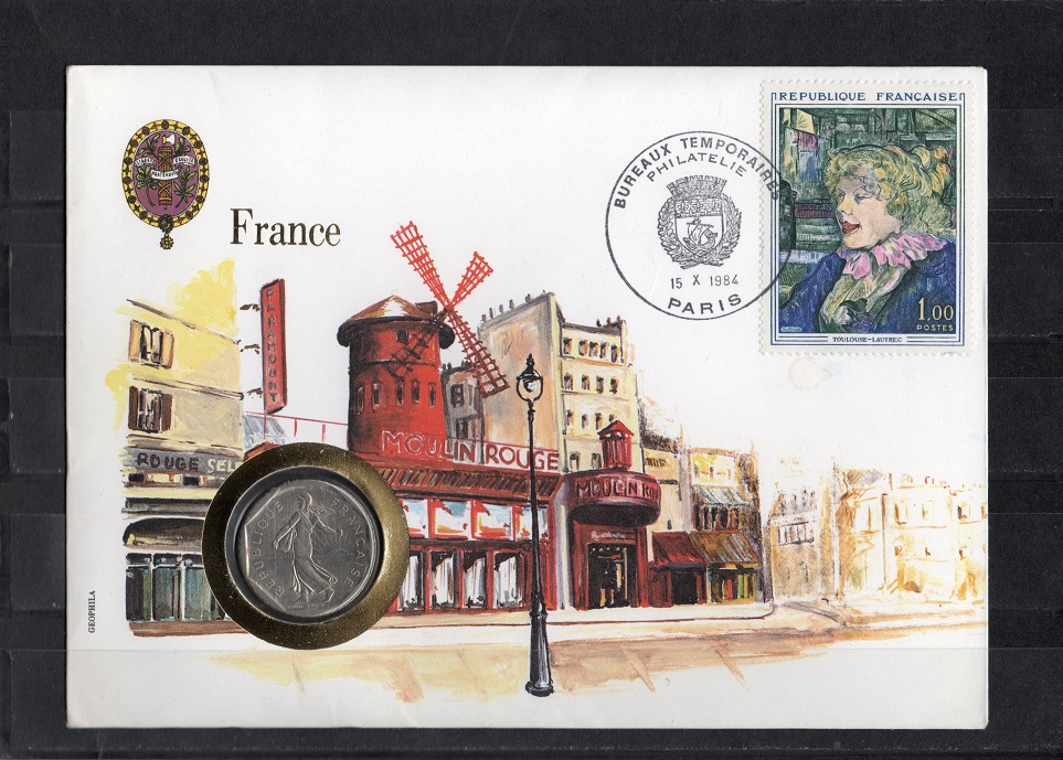Frankreich Numisbrief mit 2 Briefmarken u. 2 Franc Münze/ 2x SST./ TOP s.scan
