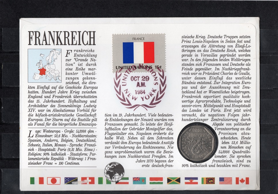  Frankreich Numisbrief mit 2 Briefmarken u. 2 Franc Münze/ 2x SST./ TOP s.scan   
