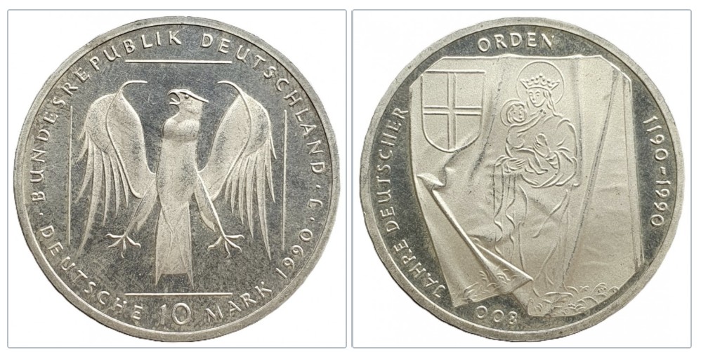  Deutschland 10 Mark 1990 J -- 800 Jahre Deutscher Orden Silber 9,69g fein   