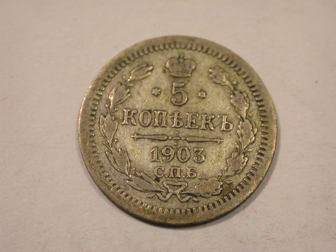 K05 Russland/UDSSR 5 Kopeken 1903 in ss Silber Originalbilder