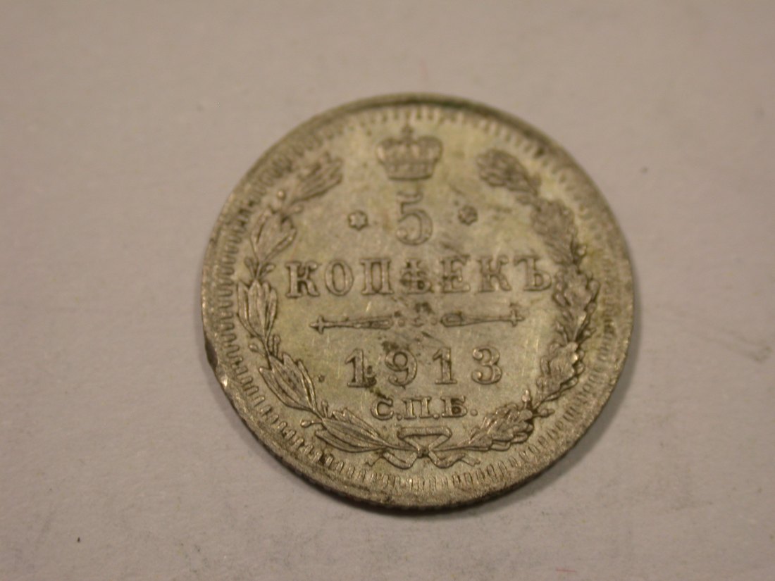 K05 Russland/UDSSR 5 Kopeken 1913 in f.vz/vz Silber Originalbilder