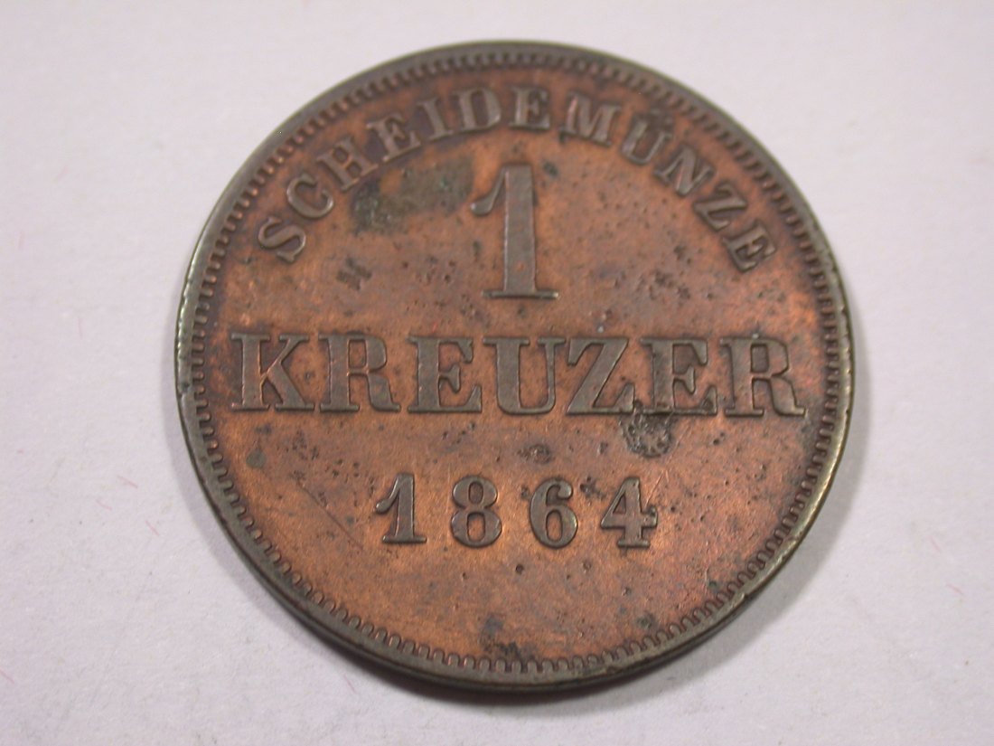 K05 Schwarzburg-Rudolstadt 1 Kreuzer 1864 in f.vz, Korrosionsspuren Originalbilder