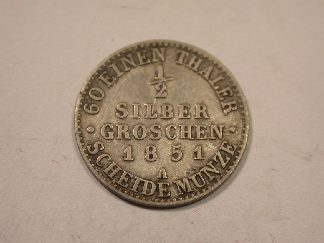 K05 Schwarzburg-Sonderhausen 1/2 Silbergroschen 1851 in f.ss Originalbilder