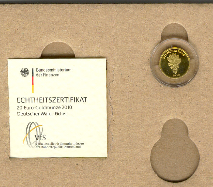  20 Euro Goldmünze 2010, Bundesrepublik Deutschland, Münzzeichen D, Eiche   