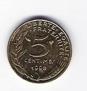  Frankreich 5 Centimes Al-N-Bro 1998   Schön Nr.228 (D6/188)   