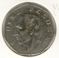  Mexiko , 10 Pesos 1981 , KM 477.2 in ss-vz   