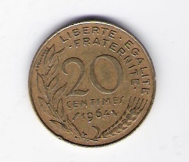  Frankreich 20 Centimes Al-N-Bro1964   Schön Nr.230 (C 5)   