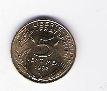  Frankreich 5 Centimes Al-N-Bro 1992   Schön Nr.228 (D1/181)   