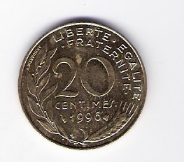  Frankreich 20 Centimes Al-N-Bro1996   Schön Nr.230   