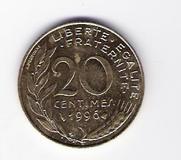  Frankreich 20 Centimes Al-N-Bro1996   Schön Nr.230 (C 14)   