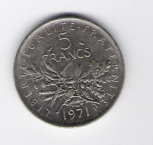  Frankreich 5 Francs K-N,N plattiert 1971 Schön Nr.235 (DK 119)   