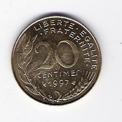  Frankreich 20 Centimes Al-N-Bro1997   Schön Nr.230 (C 15)   