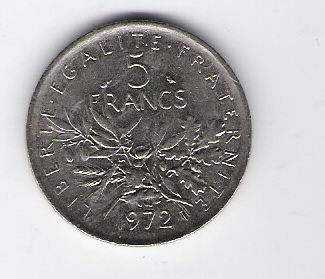  Frankreich 5 Francs K-N,N plattiert 1972 Schön Nr.235( DK 121 )   