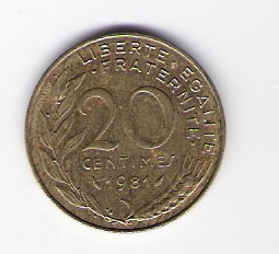  Frankreich 20 Centimes Al-N-Bro1981   Schön Nr.230 (C 3)   