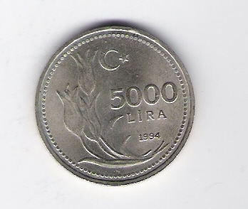  Türkei 5000 Lira K-N-Zk 1994   Schön Nr.C235   