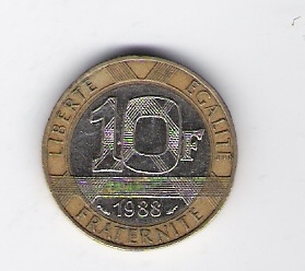  Frankreich 10 Francs 1988Al-N-Bro/ N  Schön Nr.259 (C 67)   