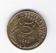  Frankreich 5 Centimes Al-N-Bro 1980   Schön Nr.228   