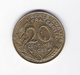  Frankreich 20 Centimes Al-N-Bro1988   Schön Nr.230 (C 10 )   