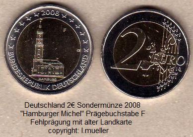 Deutschland ...2 Euro Sondermünze 2008...Hamburg...F...Fehlprägung   