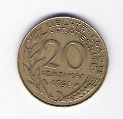  Frankreich 20 Centimes Al-N-Bro1993   Schön Nr.230 ( C156 )   