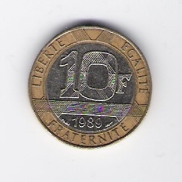  Frankreich 10 Francs 1989Al-N-Bro/ N  Schön Nr.259   