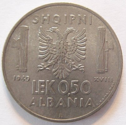  ALBANIEN ALBANIA 0,50 1/2 Lek 1940 R Edelstahl vz   