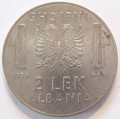  ALBANIEN ALBANIA 2 Lek 1939 R Edelstahl ss   