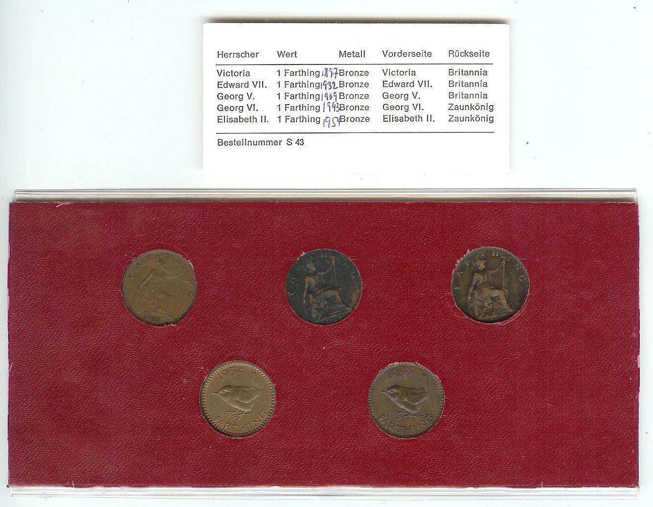  5 Münzen Grossbritanien  britische Herrscher 1897 1932/43/54/69   
