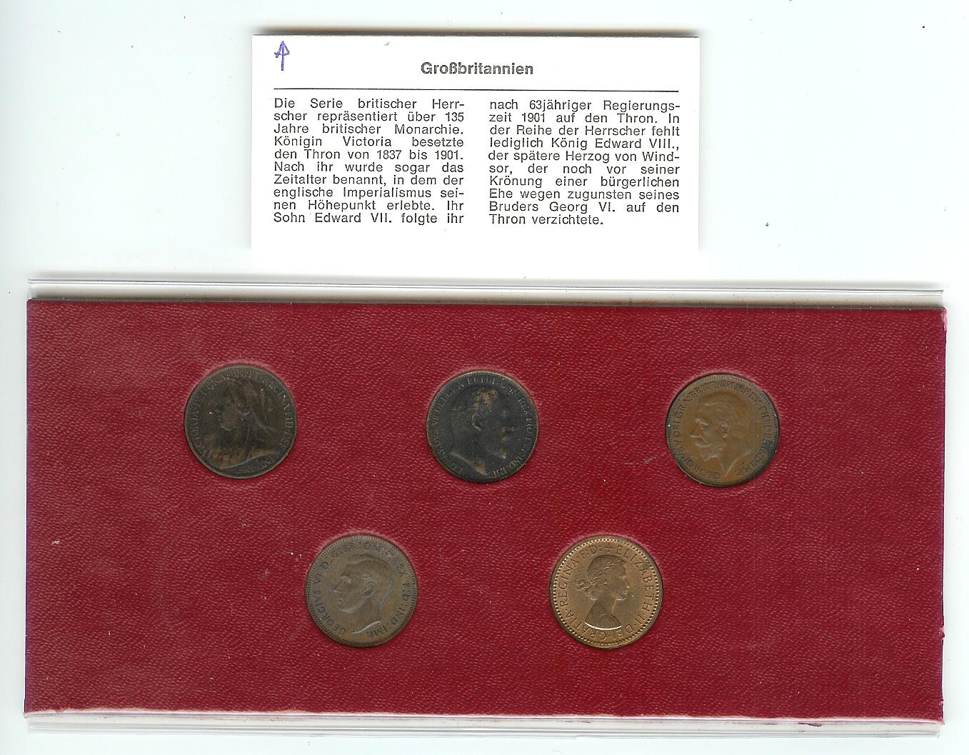  5 Münzen Grossbritanien  britische Herrscher 1897 1932/43/54/69   