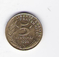  Frankreich 5 Centimes Al-N-Bro 1990  Schön Nr.228 (D6/184)   
