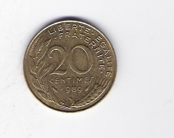  Frankreich 20 Centimes Al-N-Bro 1989 Schön Nr.230 (C 11)   